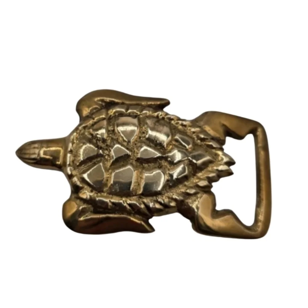 VINTAGE 1970S SOLID BRASS SEA TURTLE BELT BUCKLE HEAVY CAST SCULPTURAL STATEMENT
